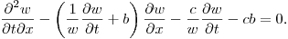 \noindent
$\displaystyle \frac{\partial^2 w}{\partial t\partial x}-
\left(\frac 1w\frac{\partial w}{\partial t}+b\right)\frac{\partial w}{\partial x}-\frac{c}{w}\frac{\partial w}{\partial t}-c b= 0$.
%where $b$ and $c$ are constants.
