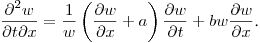 \noindent
$\displaystyle \frac{\partial^2w}{\partial t\partial x}  = \frac{1}{w}\left(\frac{\partial w}{\partial x} +a\right )\frac{\partial w}{\partial t}+bw\frac{\partial w}{\partial x}$.
%where $a$ and $b\neq 0$ are constants.