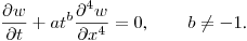 $\displaystyle \frac{\partial w}{\partial t}+at^b\frac{\partial^4w}{\partial x^4}=0$,
\qquad $b\neq-1$.